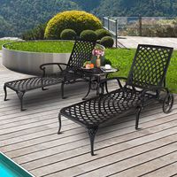 Chaise longue de jardin en aluminium moulé avec roues, réglable, pour patio, bord de piscine, décoration extérieure – Offre Spéciale