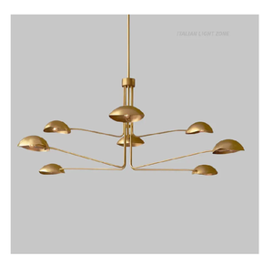 Lustre LED en laiton haut de gamme, style moderne du milieu du siècle, à multiples bras et dôme, design futuriste, hauteur réglable, télécommande - Product Image 1