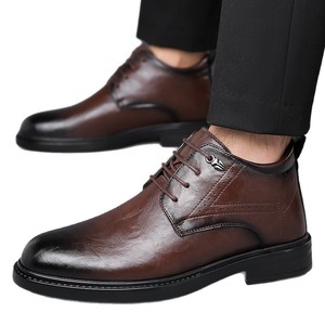 Bottes en cuir pour hommes à bout rond, à lacets, avec doublure en fourrure, semelle en caoutchouc antidérapante, chaussures d'hiver chaudes, décontractées et élégantes - Product Image 5