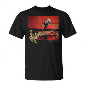 T-shirt Marvin Gaye avec motif de notes de musique, noir, unisexe, taille adulte - Product Image 2