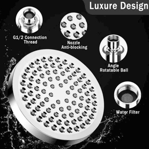 Pommeau de douche anti-fuite 6 pouces à effet pluie, haute pression, avec douchette à main intégrée, orientable et réglable - Product Image 4