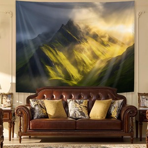 Tapiz de Poliéster con Diseño de Bosque de Niebla de Montaña Azul, Decoración de Pared Impresa, Lavable a Máquina, Venta al Por Mayor, Moderno - Product Image 2