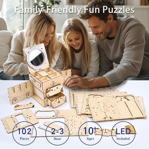 <strong>DIY</strong> Wood Cat Model Kits with Glowing Mirror Brain Teaser Hobby Building <strong>Projects</strong> Jewelry <strong>Box</strong> 3D Puzzles for Adult &amp; Teens - Product Image 4