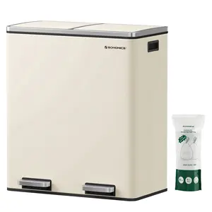 <span class=keywords><strong>Poubelle</strong></span> à pédale rectangulaire d'extérieur <span class=keywords><strong>SONGMICS</strong></span> en acier inoxydable, 60L, double bac à déchets avec 15 sacs poubelles - Product Image 1