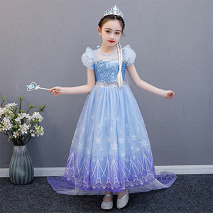 Abito da Principessa Elsa Blu in Cotone per Bambine <span class=keywords><strong>con</strong></span> Mantello per Halloween e Natale, Costume per Cosplay - Product Image 2