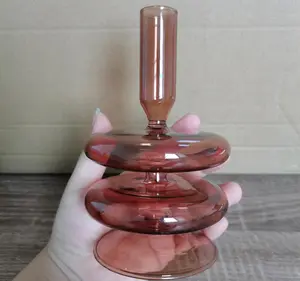 Vaso de vidro borosilicate premium, suporte de vela único em marrom para decoração de casamento