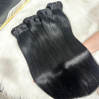 Extensiones de Cabello Humano Liso 12A, Paquetes de Cabello Humano Virgen con Doble Trama, 100% Sin Procesar, Liso Natural, 28 Pulgadas, Color Negro