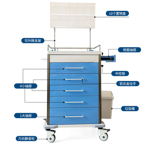 Chariot médical d'urgence en acier inoxydable Runbin, chariot d'ambulance, chariot de perfusion, chariot de traitement spécial ABS pour infirmières d'hôpital - Product Image 4