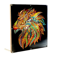 Puzzle en bois tête de lion Wincent, forme irrégulière, art mandala, mosaïque animale, kit de bricolage, décoration intérieure, cadeau pour adulte