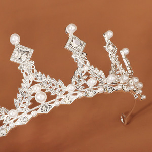 Perlkristall krone im Barockstil <span class=keywords><strong>Queens</strong></span> Tiara Eleganter Haarschmuck für Party dekorationen für Frauen - Product Image 6