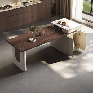 Italian Minimalist Solid Wood Island <b>Dining</b> <b>Table</b> Extendable <b>4</b> Piece Set <b>For</b> <b>Small</b> Apartments - Product Image 2