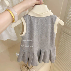 Child Star Circle Girls Sleeveless Polo Dress Gray Bear Patch Summer Breathable School Style Dress For Kids - Product Image 4