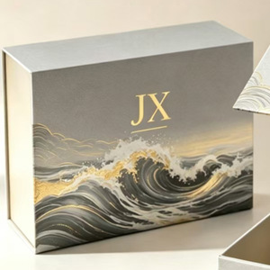 Boîte cadeau magnétique pliable Jin Xin en papier kraft gris, personnalisable avec couvercle à rabat pour emballage haut de gamme - Product Image 3