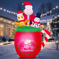1,8m Aufblasbarer Weihnachtsbecher mit Weihnachtsmann, Lebkuchenmann und Schneemann, LED-Beleuchtung, Weihnachtsdekoration für Garten, Rasen, Haus und Außenbereich