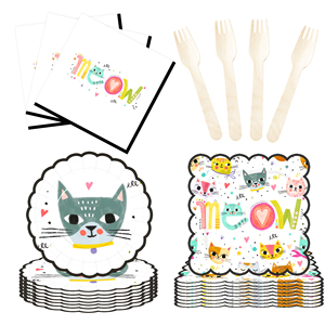 DAMAI - Juego de Decoración para Fiestas de Gatos, Vajilla Desechable de Papel con Dibujos Animados de Gatos, Mantel, Decoración para Fiestas - Product Image 3
