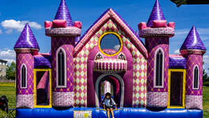 Castillo inflable de PVC de alta calidad para niños, centro de juegos con tobogán, piscina, tema de princesa, uso de alquiler, incluye soplador - Product Image 2