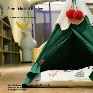 Rumah Kucing & Anjing Natal, Hangat untuk Musim Dingin, Semi-Tertutup, Kain Mewah Tebal, Tanpa Perakitan - Product Image 4