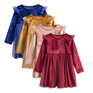Abito Bambina Morbido Elastico Velluto <span class=keywords><strong>Tulle</strong></span> Maniche Farfalla Balze Natale Compleanno Matrimonio Festa Dama Onore Principessa - Product Image 1