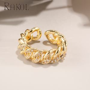 Rakol แหวนแฟชั่นฮิปฮอป RP2163ทำจากทองแดงอัลลอยชุบทองแท้สำหรับทุกเพศ - Product Image 6