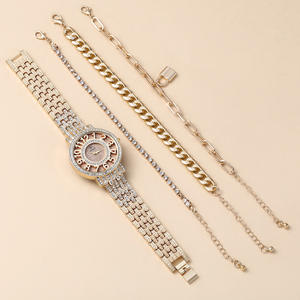 Mode Hip Hop glacé Bracelet à maillons cubain grand cadran montre-Bracelet en acier montre à Quartz et Bracelet ensemble cadeau pour femmes - Product Image 6