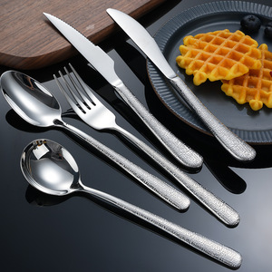 304 Stainless Steel Hammered <b>Knife</b> Fork Spoon Set Thickened Long Handle Durable Tableware For Western Japanese Cuisine Steak - Product Image 1