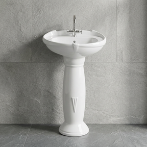 White Round Ceramic Pedestal Wash Basin Custom Size Modern Bathroom Sink Sanitary Ware Wholesaler - Product Image 5