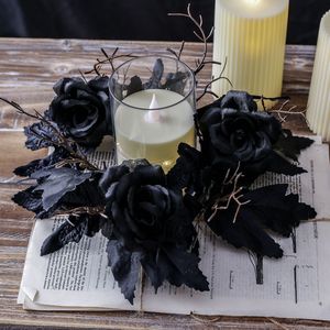 Portacandele a Forma di Rosa Nera con Ramo Artificiale e Foglia d'Acero per Decorazione Centrotavola per Feste di Halloween - Product Image 2