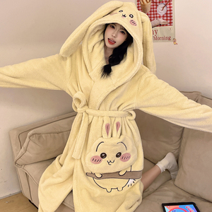 Pigiama invernale in pile corallo da donna, graziosa vestaglia da casa in peluche Usagi per ragazze, <span class=keywords><strong>accappatoio</strong></span> caldo e spesso - Product Image 4