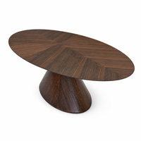 Table à manger ovale en placage de noyer avec plateau flottant et piétement central, mobilier contemporain pour cuisine, restaurant, villa, vente en gros