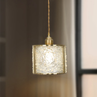 Lustre LED en cristal français tout en cuivre doré 50 cm, luminaire moderne et minimaliste pour couloir, entrée, escalier, hall, balcon