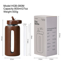 Nouvelle Bouteille d'Eau à Bec Verseur 800ml 2026 avec Échelle de Mesure, Gobelet en Verre Portable, Design Minimaliste, Cadeau d'Affaires, Silicone Anti-Brûlure