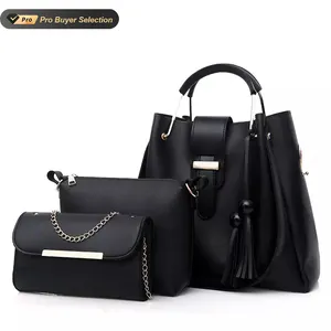 KALANTA OEM/ODM Wholesale Purse Designer Brand Large 2022 Fashion women Trend 3 Pieces China Bag Black Pu Leather Handbag Sets