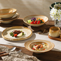 Assiette et bol à soupe ronds en céramique minimaliste japonaise, en porcelaine fine, compatibles micro-ondes, pour le camping
