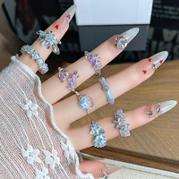 Bague pour femme style forêt, motif fleur et papillon colorés en cuivre, incrustation de zircon, design ouvert, luxe léger, empilable, pour soirée et usage quotidien