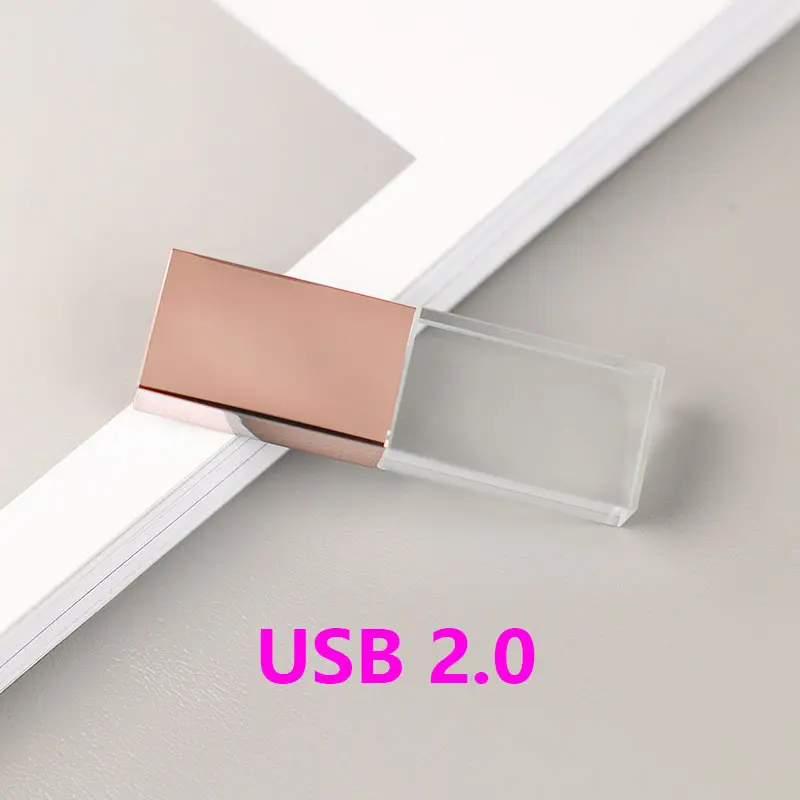 Kristall-Unidad Flash Usb 2,0 3,0, Pendrive de Cristal transparente, oro rosa, 32g, 64gb, 128gb, logotipo personalizado, unidad Flash Usb