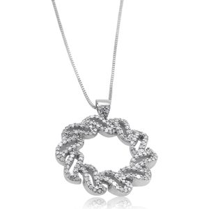 Collier pendentif cercle ondulé en diamant Jewelspaark 0,81 carats, plaqué rhodium, argent sterling 925, classique, pour femme, à porter au quotidien - Product Image 4