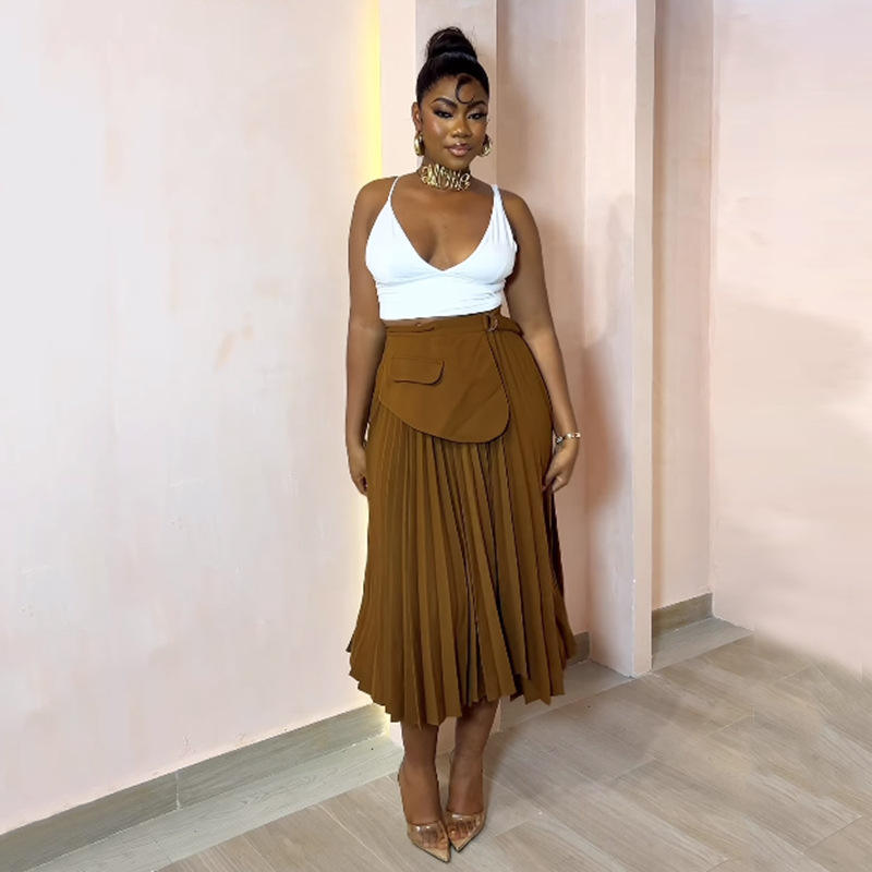 TWOTWINSTYLE Casual Skirt Patchwork Button and Bow High Waist a