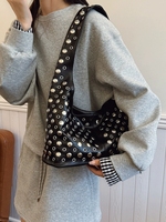 Elegante bolso de cuero para mujer, nueva moda 2025, gran oferta de Alibaba, bolso informal para axilas para mujer, bolso de hombro con remaches para mujer