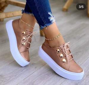 <span class=keywords><strong>Scarpe</strong></span> da Corsa da Donna Taglia Grande Nuove con Punta Arrotondata Suola Spessa Allacciatura Tomaia in PU Suola Intermedia in <span class=keywords><strong>Gomma</strong></span> Evergreen per Tutte le Stagioni <span class=keywords><strong>Scarpe</strong></span> Bianche - Product Image 3