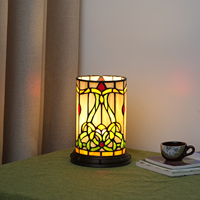 Lampe de table en verre teinté, style Tiffany, petite lampe de bureau cylindrique portable, lampe de chevet rétro pour salon, chambre à coucher