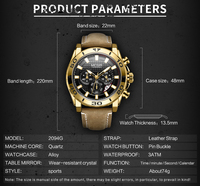 Montre sport chronographe à quartz pour homme, étanche, avec bracelet en cuir, lunette rotative, boîtier en alliage et fenêtre de date