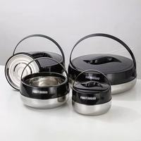 Ensemble de 4 casseroles grande capacité en acier inoxydable noir, chauffe-plats double couche, ensemble de marmites, boîte à lunch en plastique, récipient alimentaire