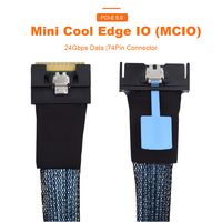 Kabel PCIe 5.0 MCIO 8i ke Slim SAS SFF-8654 8i 74Pin Kabel Data Server Internal untuk NVMe SSD HBA RAID Card
