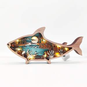 Décoration d'intérieur à succès, œuvre d'art lumineuse LED 3D, ornements de poisson de la famille <span class=keywords><strong>des</strong></span> animaux, formes en <span class=keywords><strong>bois</strong></span>, artisanat - Product Image 1
