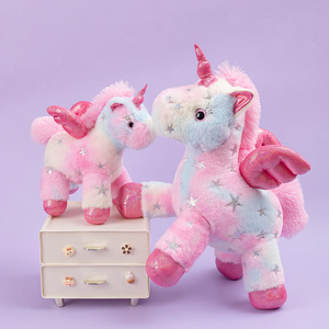 <span class=keywords><strong>Licorne</strong></span> en peluche avec fourrure dégradée rose-bleu rêveuse, étoiles brillantes et ailes scintillantes - Jouet doux pour filles, cadeau d'anniversaire - Product Image 4