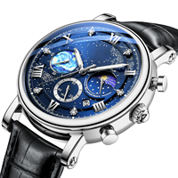 Montre de luxe pour homme à quartz, phase de lune, chronographe lumineux, calendrier, cadran à aiguilles 44 mm, style professionnel, résistante à l'eau