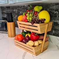 Support de rangement pour fruits et légumes en bambou, à deux niveaux, moderne, pour plan de travail de cuisine