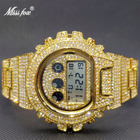 Montre Homme MISSFOX Digitale en Alliage Style Européen Entièrement Sertie de Diamants, Chronographe Électronique de Luxe Tendance avec Alarme