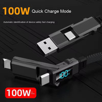 Câble de charge rapide 4-en-1 3A 100W pour téléphones mobiles - Double Type C Nylon plat tressé Affichage LED PD-1M & 2M