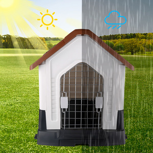 Nichoir pour petits chiens, en plastique imperméable, avec porte en métal et base amovible, marron, gris, bleu, rose - Product Image 2